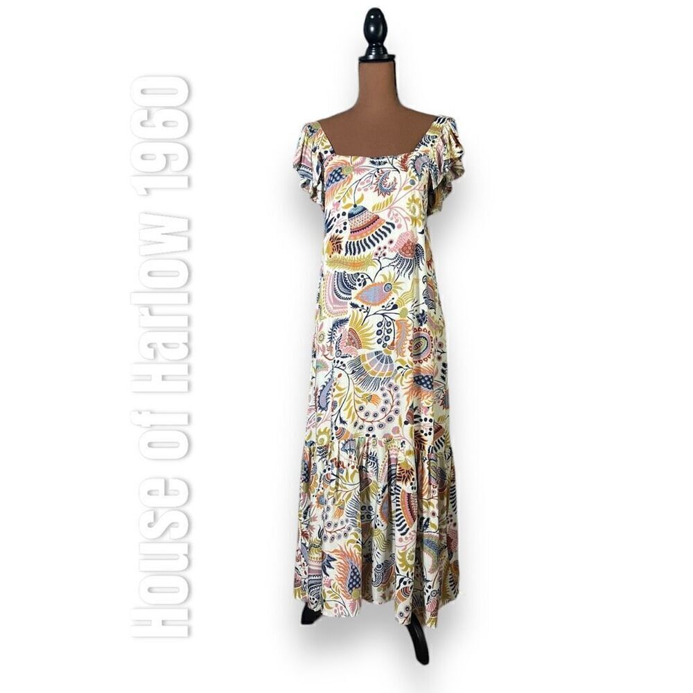 House of Harlow 1960 Molly Ivory Maxi Dress Boho Prairie Printed Women’s Small